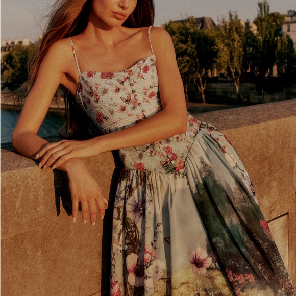 Anthropologie The Muse Basque-Waist Midi Dress. Easter, Garden PArty, Shower! - Picture 4 of 11